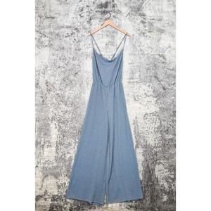 Urban Outfitters Blue Glitter Sleeveless Cross Back Wide Leg Jumpsuit Size L